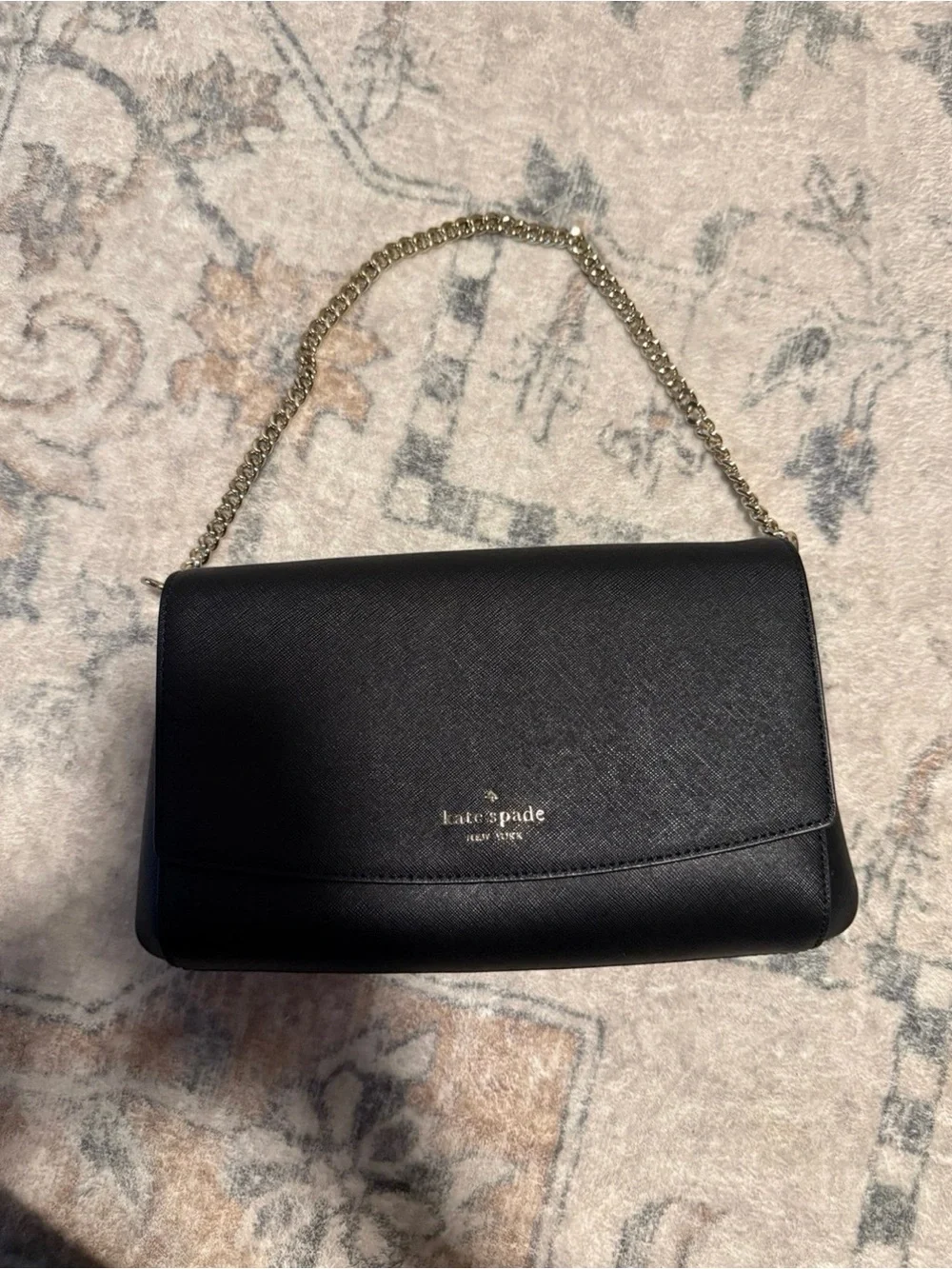 kate spade Black Leather Crossbody with Gold Chain